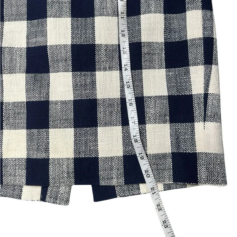 J. Crew Navy & White Gingham Buffalo Plaid Checked Pencil Skirt Size 00 - Picture 6 of 8